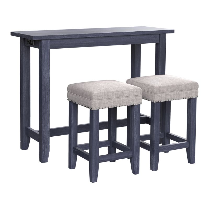 Rustic Wood 3-Piece Counter Height Dining Set in Antique Blue/Gray