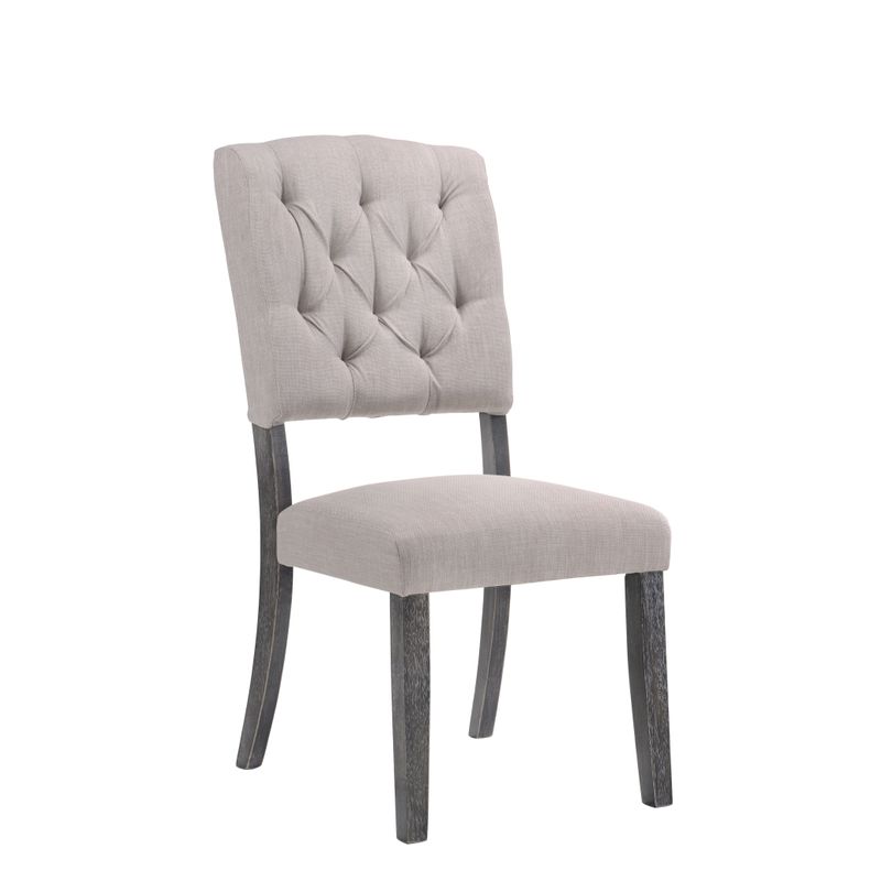 ACME Bernard Side Chair (Set-2), Linen & Weathered Gray Oak