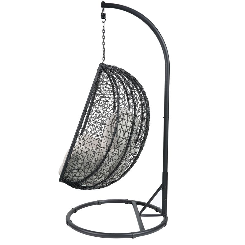ACME Simona Hanging Chair, Beige Fabric & Black Wicker