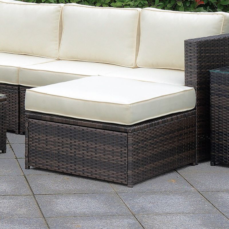 Contemporary Rattan Square Patio Ottoman in Brown/Beige