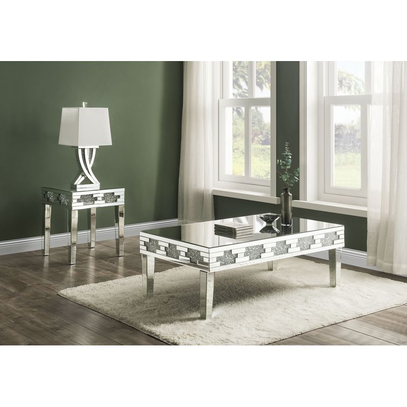 ACME Noralie End Table, Mirrored & Faux Diamonds