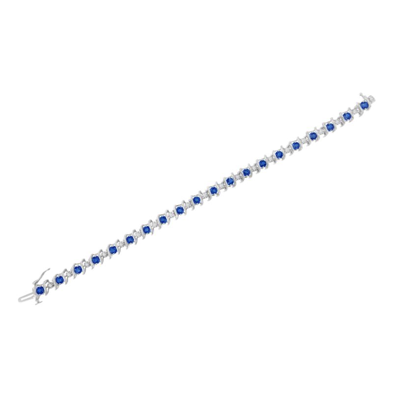 .925 Sterling Silver, Lab-Grown Gemstone and 4 Cttw Round Diamond Tennis Bracelet (H-I Color, I1-I2 Clarity) - Created Blue Sapphire, Septem