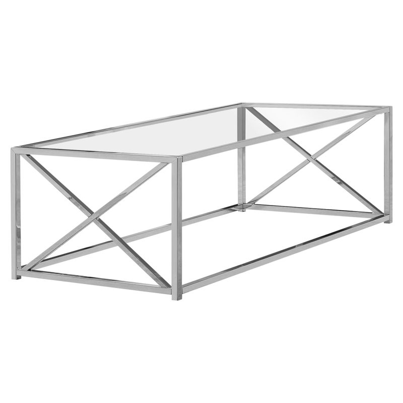 Coffee Table/ Accent/ Cocktail/ Rectangular/ Living Room/ 44"L/ Metal/ Tempered Glass/ Chrome/ Clear/ Contemporary/ Modern