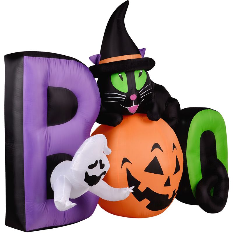 5-Ft. Inflatable Pre-Lit Boo Sign with Black Cat, Jack-O-Lantern, and Ghost