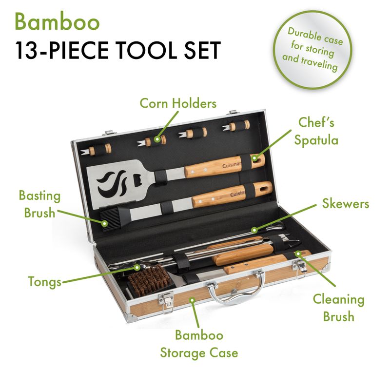 Cuisinart - 13pc Bamboo Handle Grill Tool Set