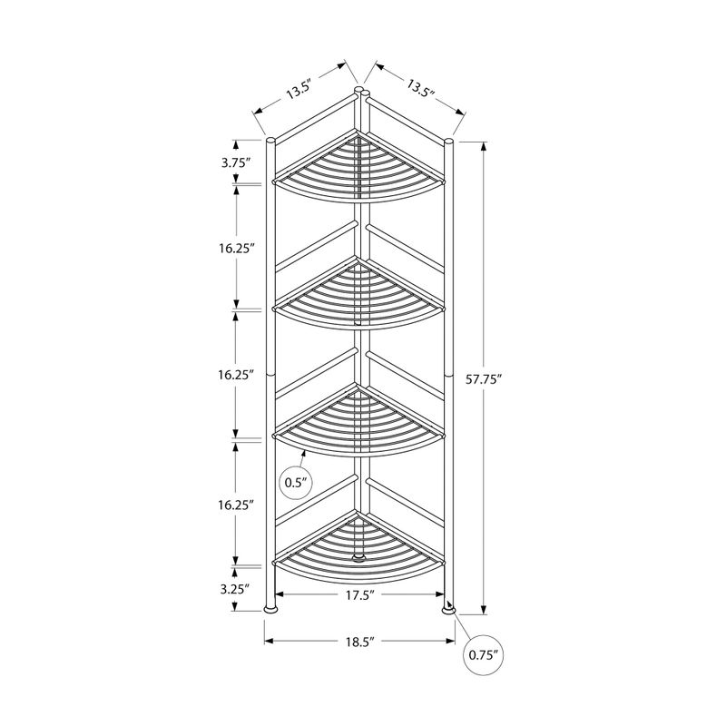 Bookshelf/ Bookcase/ Etagere/ Corner/ 3 Tier/ 58"H/ Office/ Bedroom/ Metal/ White/ Contemporary/ Modern