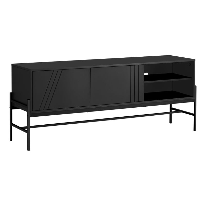 TV Stand - 60"L / Black / Black Metal With Storage