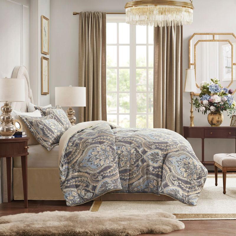 Blue/Grey Julius 4 Piece Comforter Set Queen