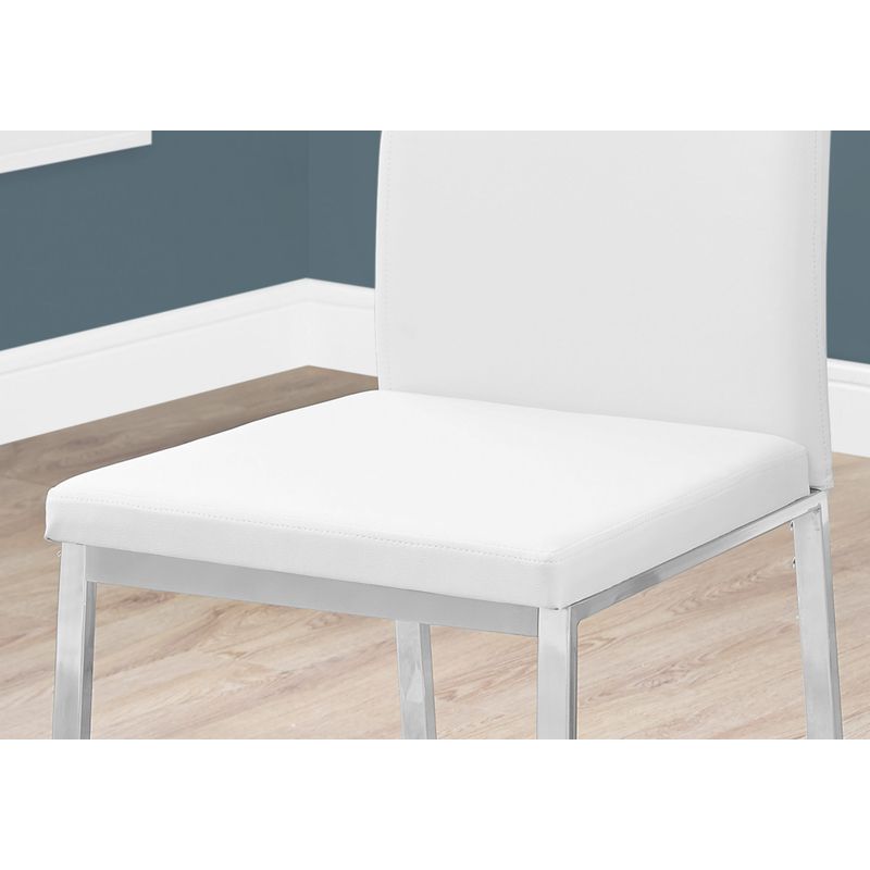 Dining Chair/ Set Of 2/ Side/ Upholstered/ Kitchen/ Dining Room/ Pu Leather Look/ Metal/ White/ Chrome/ Contemporary/ Modern