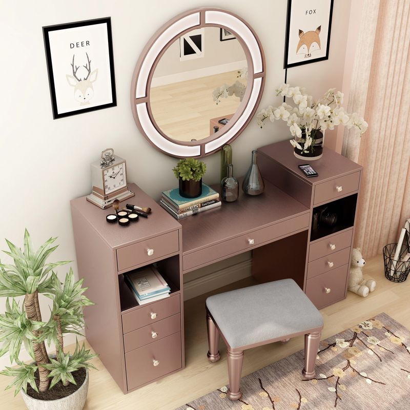 Glam 3-Piece Wood Vanity Set with LED in Pink