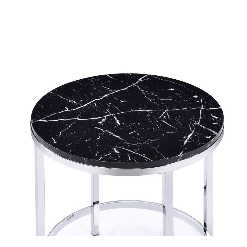 ACME Virlana End Table, Black Engineering Stone & Chrome Finish