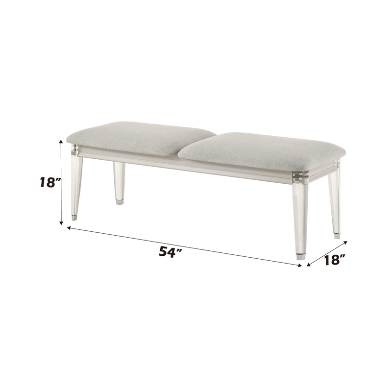 ACME Laveda Bench in Light Gray Boucle & Pearl White Finish