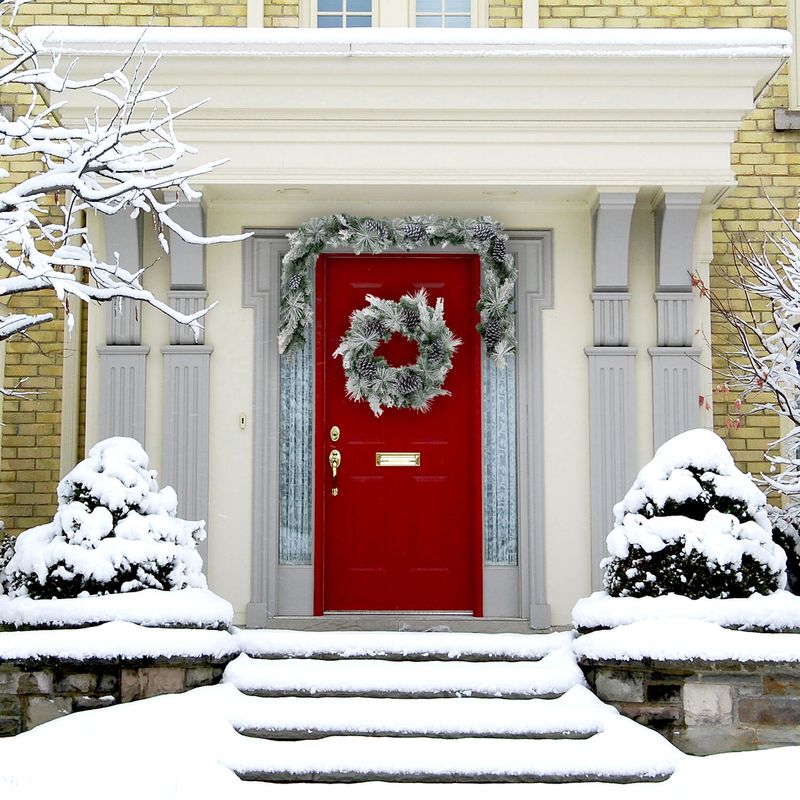 Fraser Hill Farm 24-in. Wreath and 6-ft. Garland Set with Snow Flocking and Pinecones