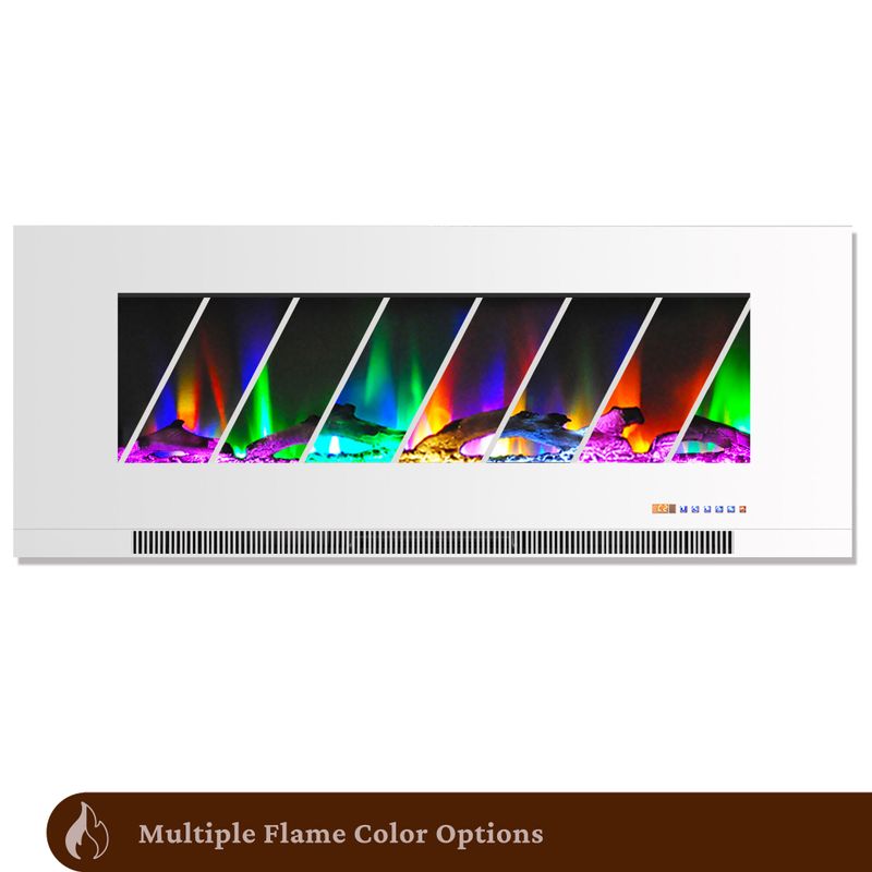 50-In. Wall-Mount Electric Fireplace in White with Multi-Color Flames and Driftwood Log Display