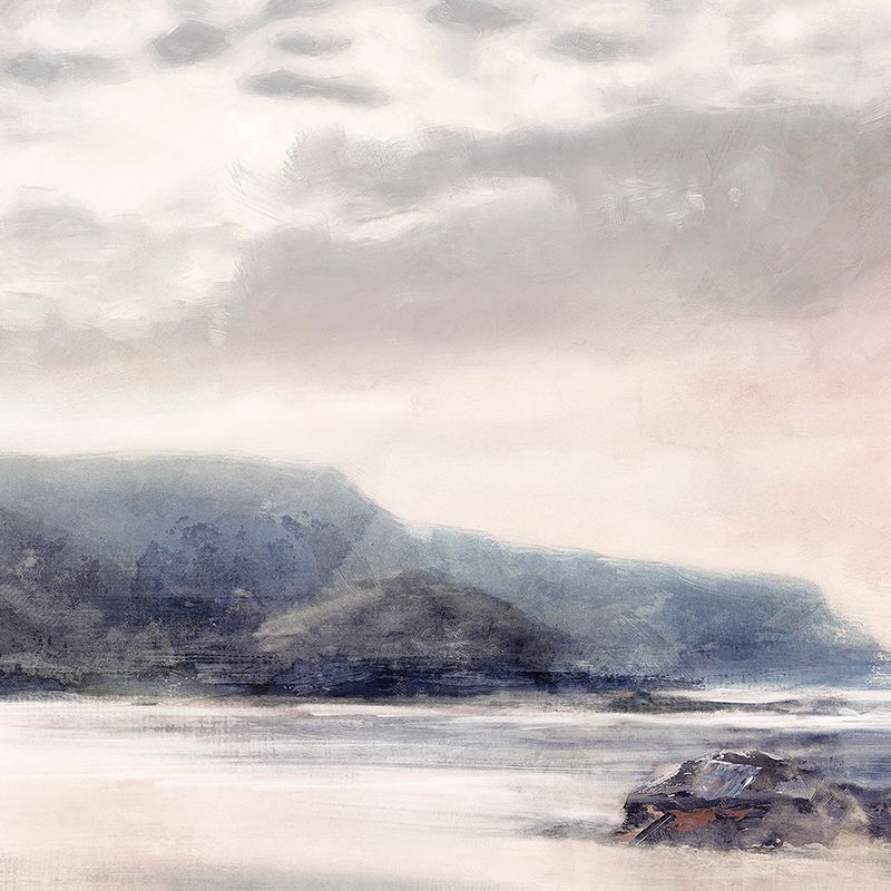 Blue/Pink Moody Coast Hand Embellished Landscape Framed Canvas Wall Art See below