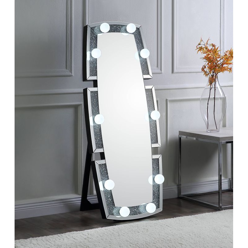 ACME Noralie Floor Mirror, Mirrored & Faux Diamonds