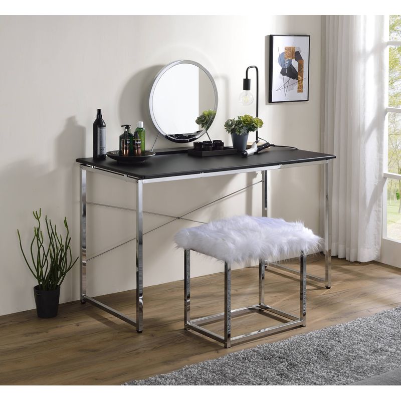ACME Tennos Vanity Desk(Same 93195), Black & Chrome Finish