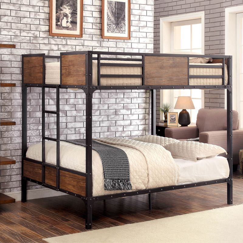 Industrial Metal Full Over Full Bunk Bed in Black