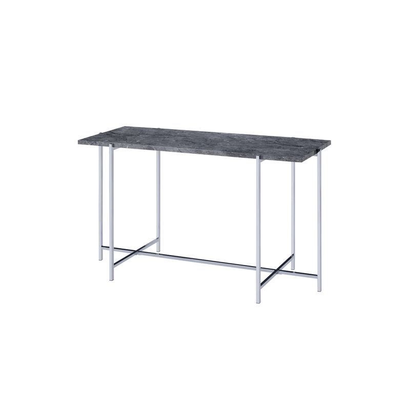 ACME Adelae Sofa Table, Engineering Stone Top & Chrome