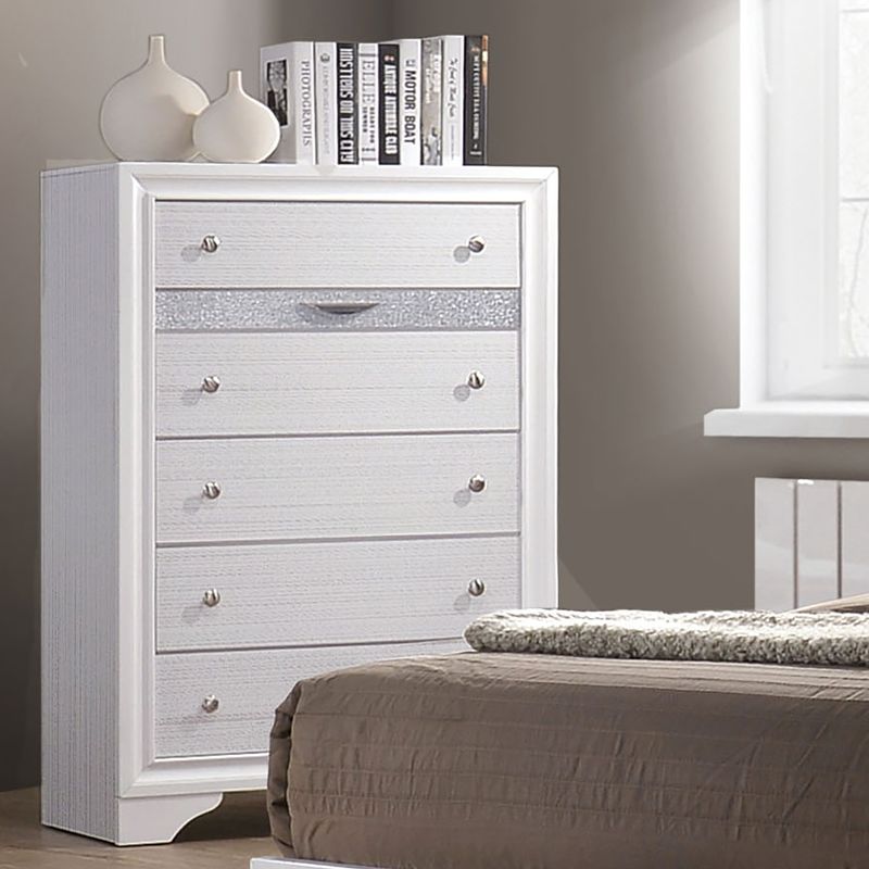 Contemporary Solid Wood 5-Drawer Chest in White