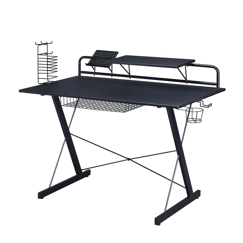 Carbon Computer Gaming Desk with Shelving, Black