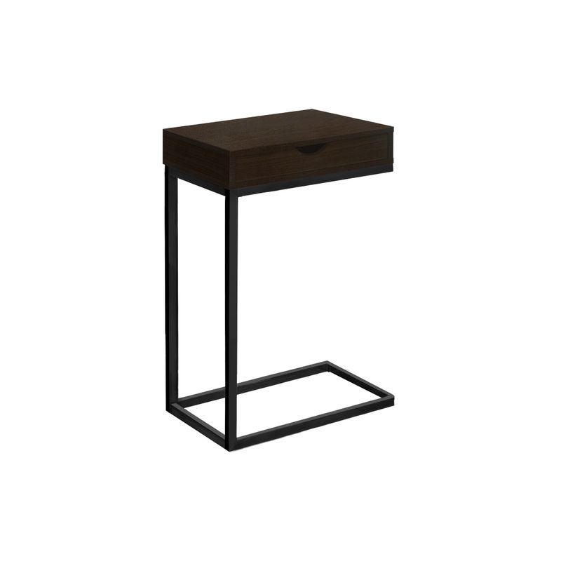 Accent Table/ C-shaped/ End/ Side/ Snack/ Storage Drawer/ Living Room/ Bedroom/ Metal/ Laminate/ Brown/ Black/ Contemporary/ Modern