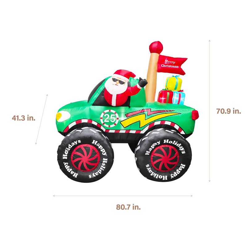 Fraser Hill Farm 6-Ft. Tall Prelit Santa in Monster Truck Inflatable