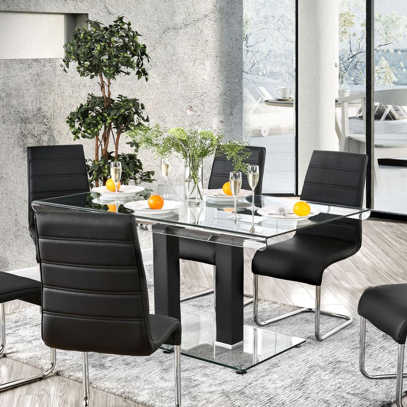 Contemporary Glass Top Dining Table in Black and Silver