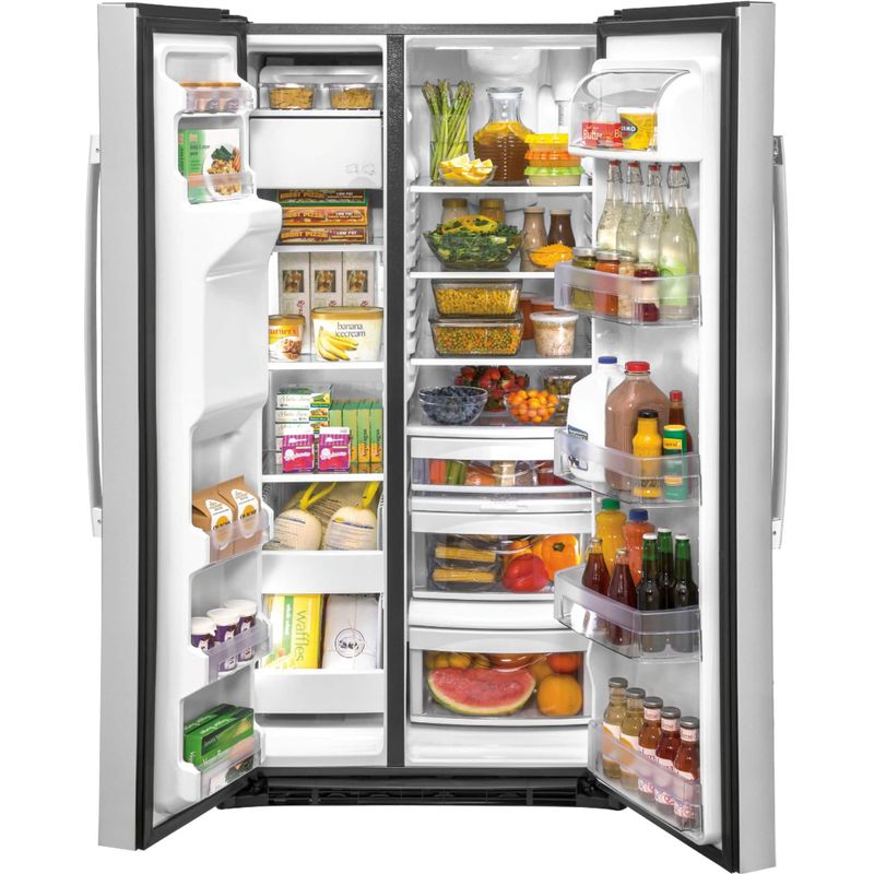 GE - 25.1 Cu. Ft. Side-By-Side Refrigerator with External Ice & Water Dispenser - Stainless Steel