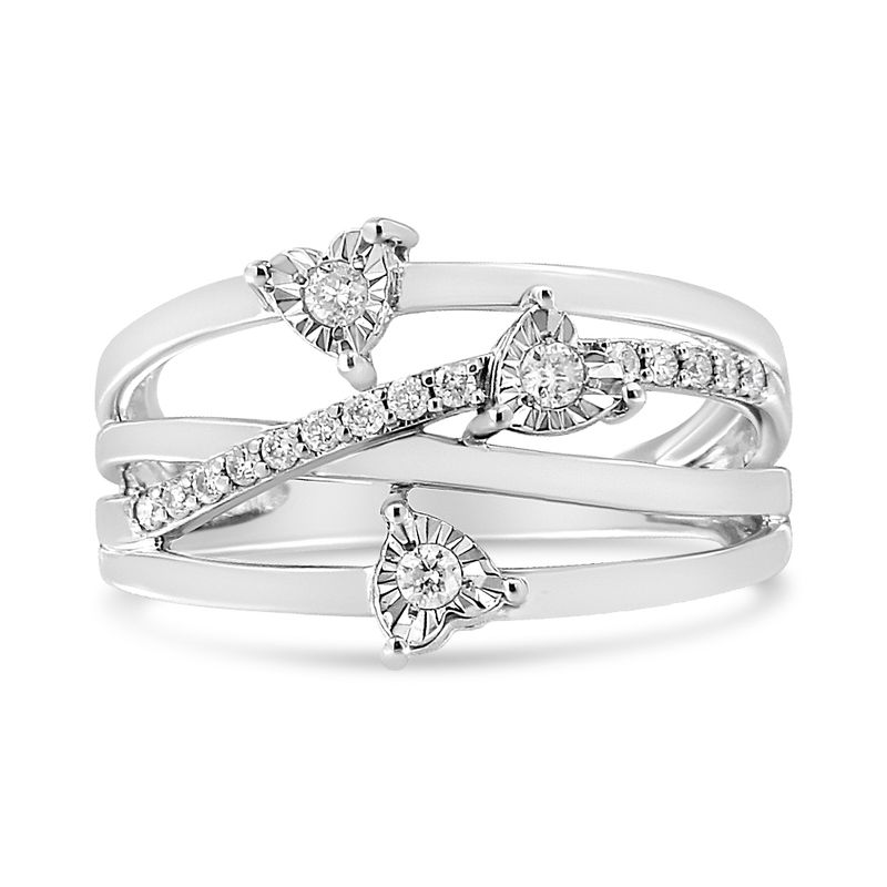 .925 Sterling Silver 1/5 Cttw Miracle-Set Diamond Heart Cross-Over Bypass Ring (I-J Color, I2-I3 Clarity) - Size 9