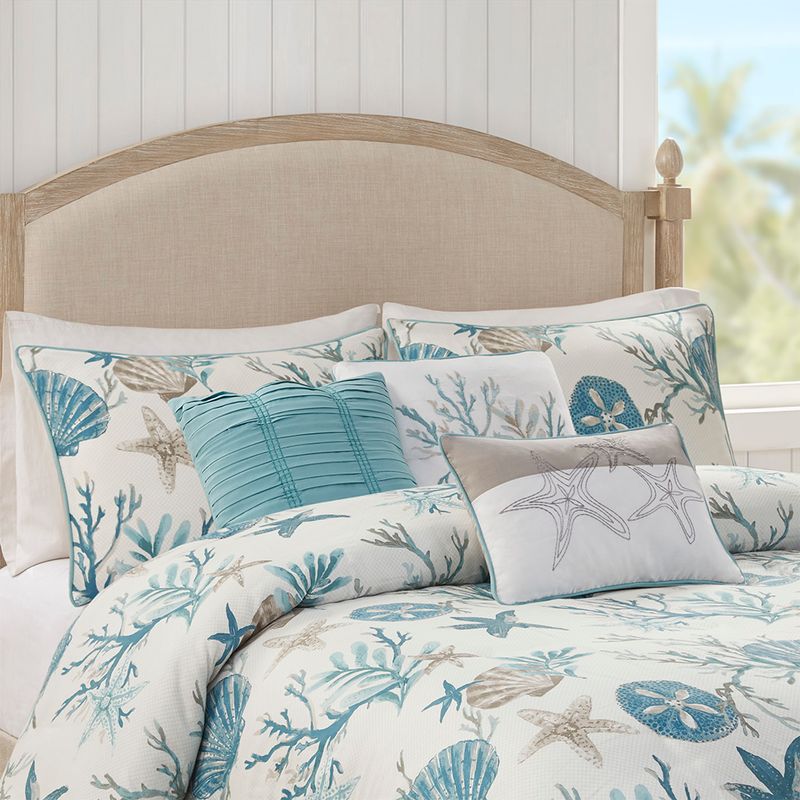 Aqua Pebble Beach 6 Piece Cotton Sateen Duvet Cover Set Full/Queen