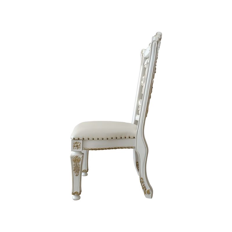 ACME Vendome Side Chair(Set-2), Synthetic Leather & Antique Pearl Finish