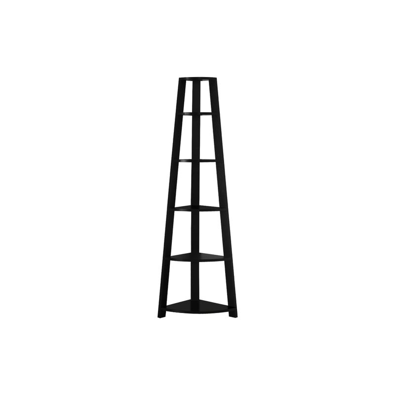 Bookshelf/ Bookcase/ Etagere/ Corner/ 5 Tier/ 72"H/ Office/ Bedroom/ Laminate/ Black/ Contemporary/ Modern