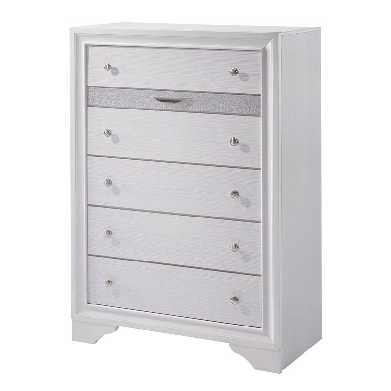 Contemporary Solid Wood 5-Drawer Chest in White