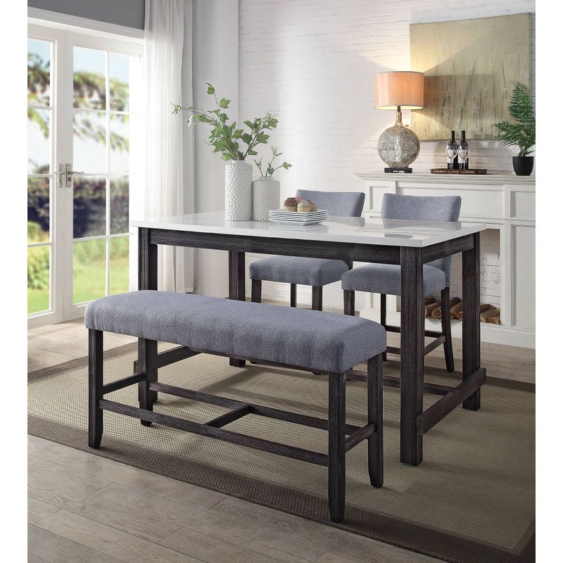 ACME Yelena Counter Height Table w/Marble Top, Natural Marble Top & Weathered Espresso