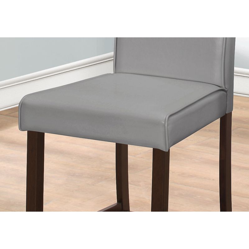 Dining Chair/ Set Of 2/ Counter Height/ Upholstered/ Kitchen/ Dining Room/ Pu Leather Look/ Wood Legs/ Grey/ Brown/ Transitional