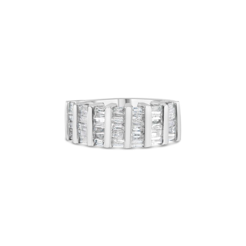 .925 Sterling Silver 1.0 Cttw Baguette Cut Diamond Vertical Channel Fluted Multi-Row Unisex Fashion Wedding Ring (H-I Color, I1-I2 Clarity) 