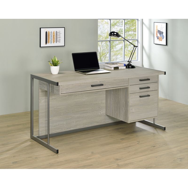 Loomis 4-drawer Rectangular Office Desk Whitewashed Grey and Gunmetal