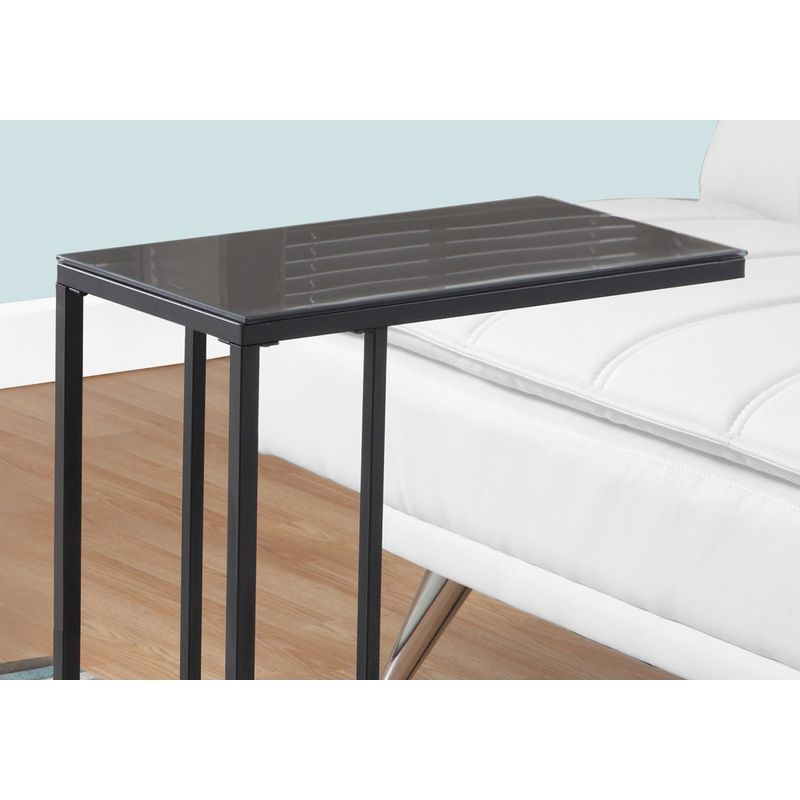 Accent Table/ C-shaped/ End/ Side/ Snack/ Living Room/ Bedroom/ Metal/ Tempered Glass/ Black/ Contemporary/ Modern