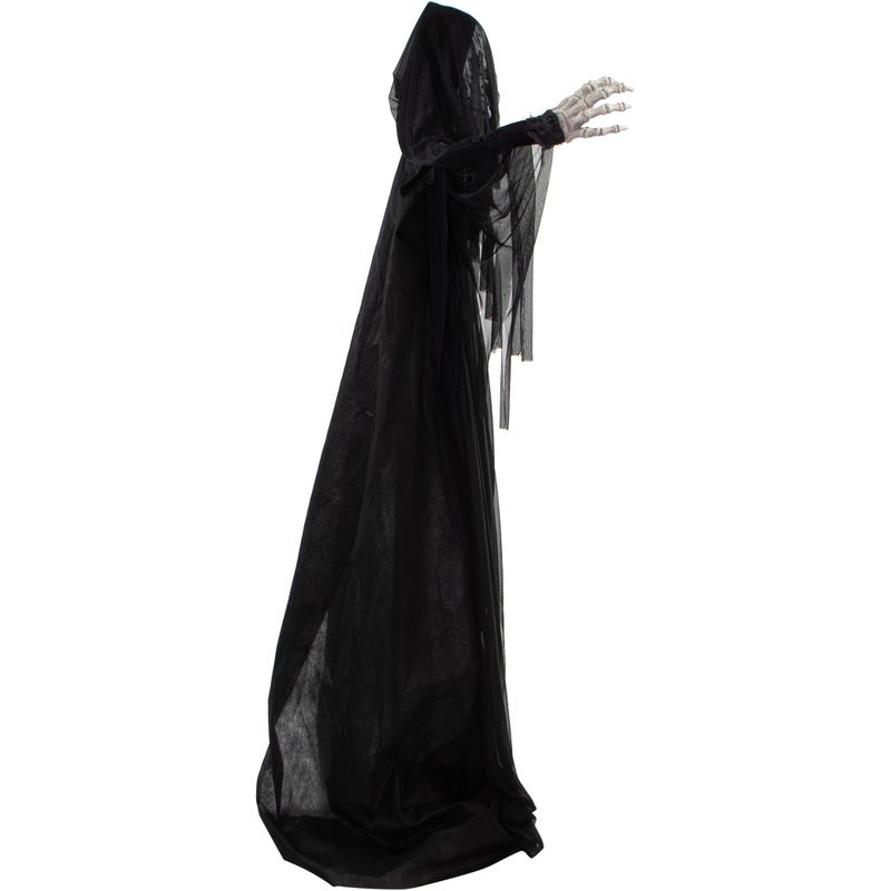 Life-Size Animatronic Skeleton Reaper with Lights and Sound, Indoor/Covered Outdoor Halloween Decoration