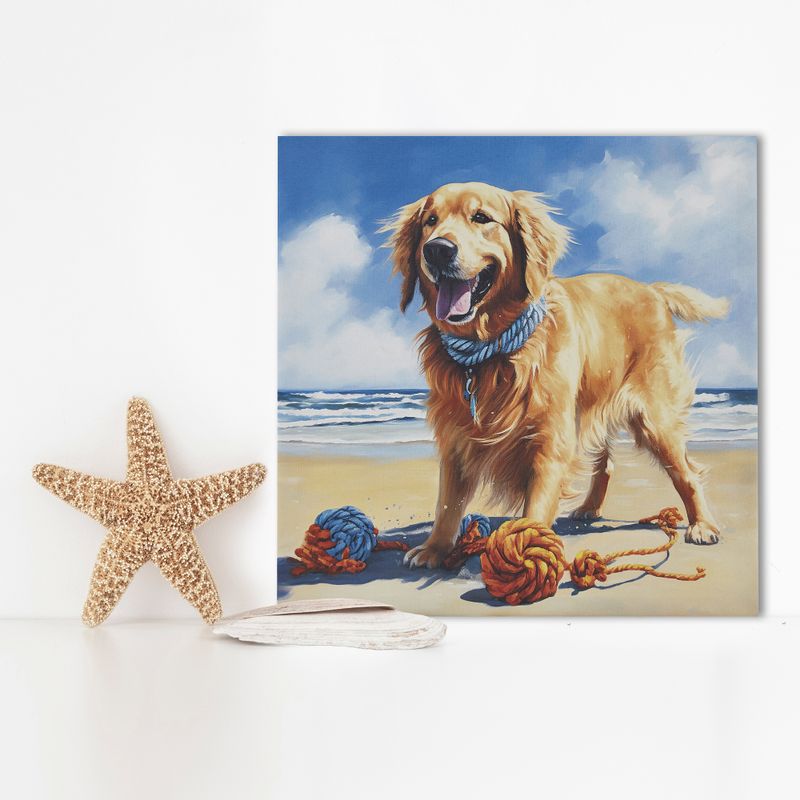 Golden Retriever/Blue Multi Beach Dogs Golden Retriever Canvas Wall Art See below