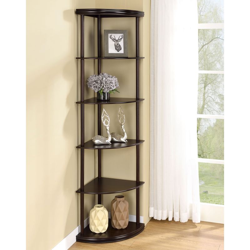 Bonwick 5-shelf Corner Bookshelf Cappuccino