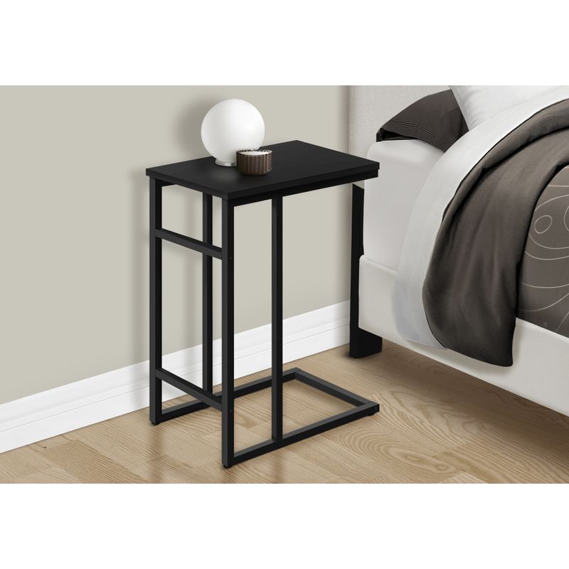 Accent Table/ C-shaped/ End/ Side/ Snack/ Living Room/ Bedroom/ Metal/ Laminate/ Black/ Contemporary/ Modern