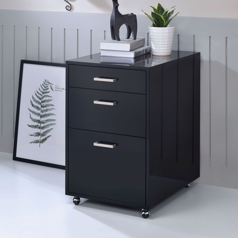 ACME Coleen File Cabinet, Black High Gloss & Chrome