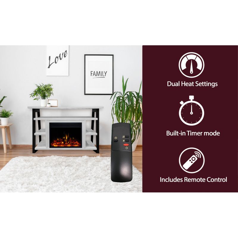 53-In. Sawyer Industrial Electric Fireplace Mantel with Enhanced Log Display and Color Changing Flames, White and Black
