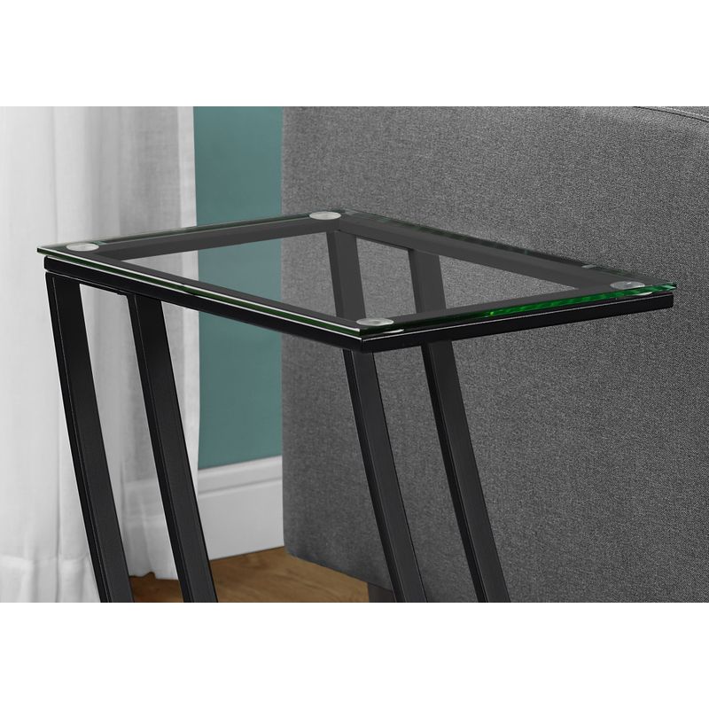 Accent Table/ C-shaped/ End/ Side/ Snack/ Living Room/ Bedroom/ Metal/ Tempered Glass/ Black/ Contemporary/ Modern