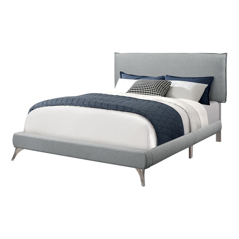 Bed - Queen Size / Grey Linen With Chrome Legs