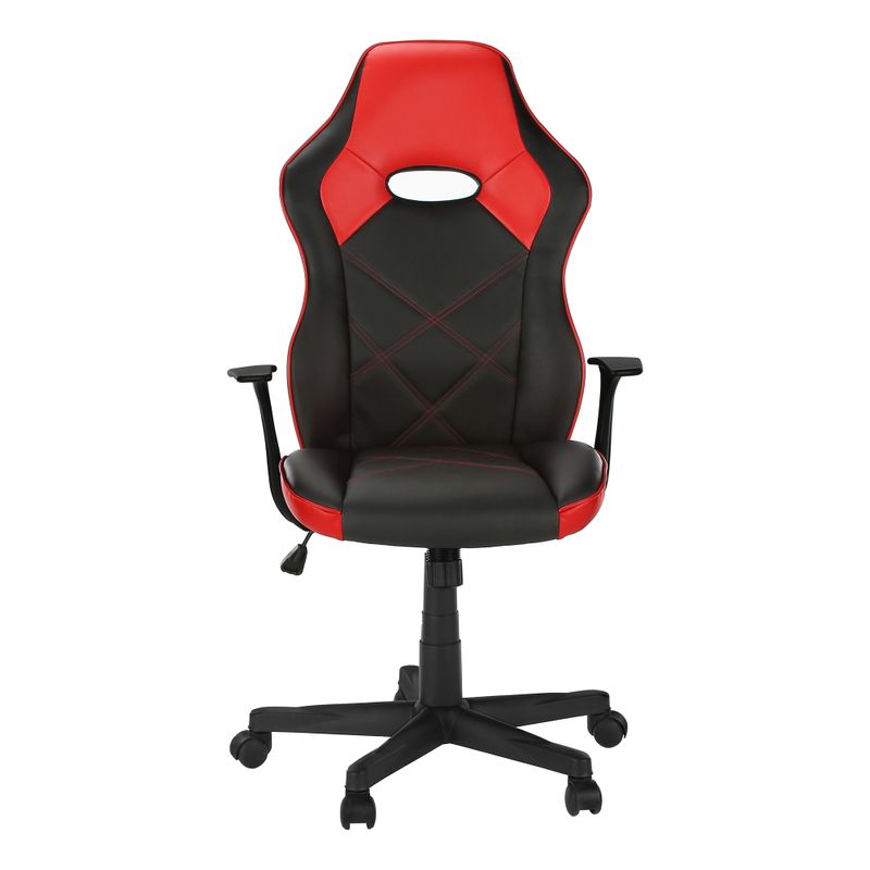 Office Chair/ Gaming/ Adjustable Height/ Swivel/ Ergonomic/ Armrests/ Computer Desk/ Work/ Pu Leather Look/ Metal/ Red/ Black/ Contemporary/