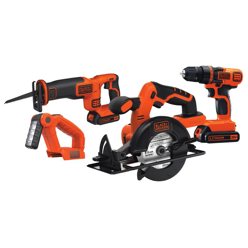 Black & Decker - 20V Max DIY 4 Tool Kit - Drill/Driver Circ Saw Recip Saw Work Light