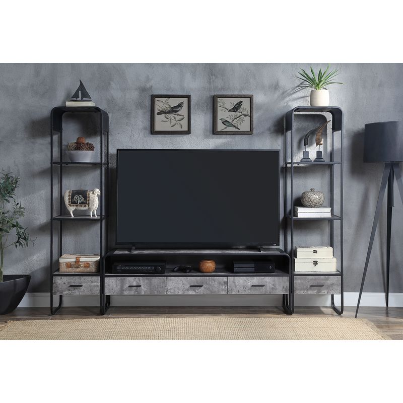 ACME Raziela TV Stand Side Pier, Concrete Gray & Black Finish